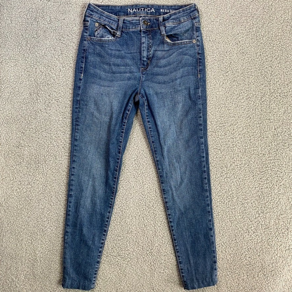 Nautica Mid Rise Skinny Jeans Women Distressed Size 6 Blue